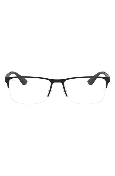 Ray Ban 54mm Semi Rimless Rectangular Optical Glasses In Matte Black