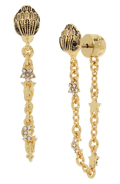 Kurt Geiger Signature Eagle Front To Back Draped Chain Earrings In Gold