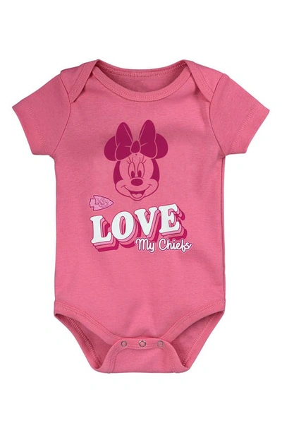 Nfl Babies' X Disney Minnie Mouse Love My Kansas City Chiefs Cotton Bodysuit In Dark Pink