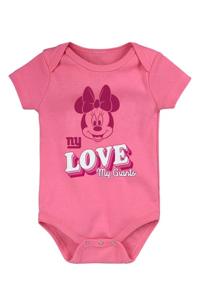 Nfl Babies' X Disney Minnie Mouse Love My New York Giants Cotton Bodysuit In Dark Pink