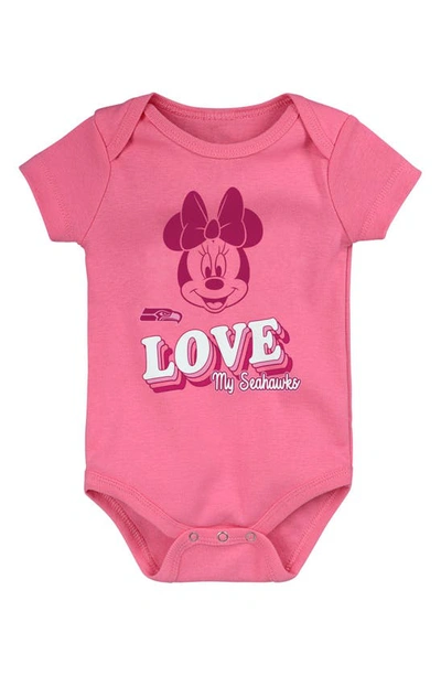 Nfl Babies' X Disney Minnie Mouse Love My Seattle Seahawks Cotton Bodysuit In Dark Pink