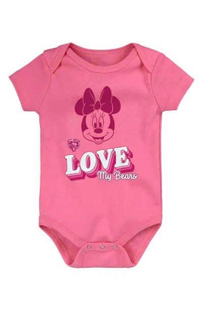 Nfl Babies' X Disney Minnie Mouse Love My Chicago Bears Cotton Bodysuit In Dark Pink
