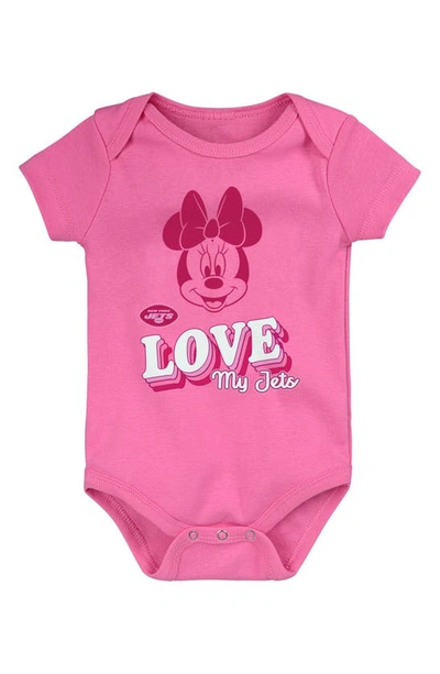 Nfl Babies' X Disney Minnie Mouse Love My New York Jets Cotton Bodysuit In Dark Pink