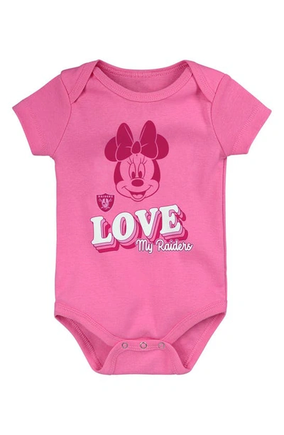 Nfl Babies' X Disney Minnie Mouse Love My Las Vegas Raiders Cotton Bodysuit In Dark Pink