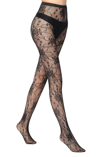 Stems Wildflower Floral Fishnet Tights In Black