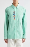 Wahine X Disney Gender Inclusive 'lilo & Stitch' Waimea Stripe Button-up Shirt In Green/ White