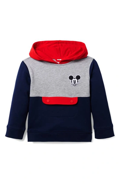 Janie And Jack X Disney Kids' Mickey Patch Colorblock French Terry Hoodie In Red Multi