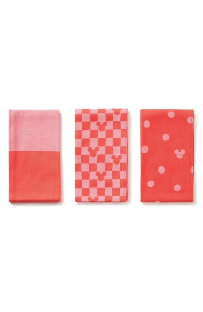 Hedley & Bennett X Disney Assorted Set Of 3 Mickey Cotton Dish Towels In Pink/ Red