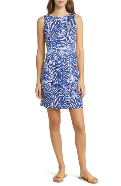 Tommy Bahama Darcy Zen Zebra Print Sleeveless Shift Dress In Mazarine Blue