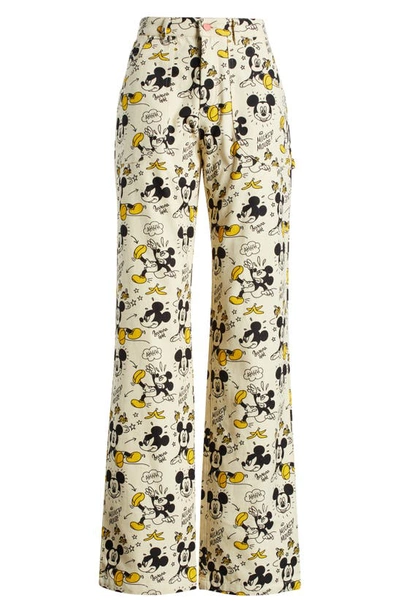 Samii Ryan X Disney Banana Split Mickey Wide Leg Cotton Canvas Carpenter Pants In White