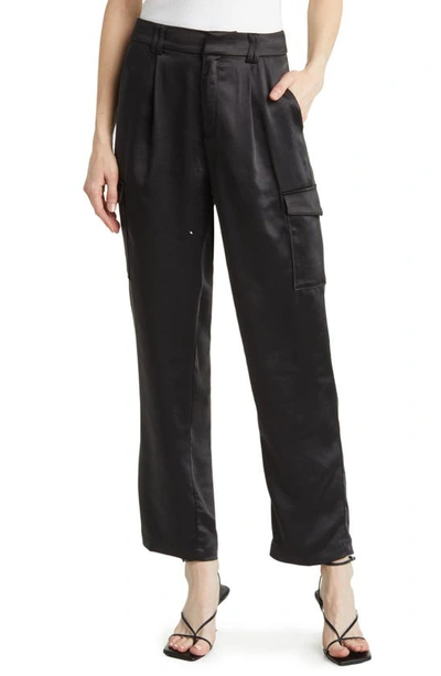 Paige Malika Satin Cargo Pants In Black