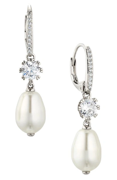 Nadri Cubic Zirconia & Imitation Pearl Drop Earrings In Rhodium