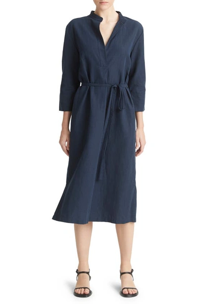 Vince Split Neck Belted Midi Shirtdress In Coastal