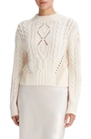 Vince Wool Fringe-trim Cable-knit Sweater In Cream