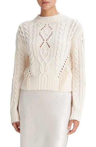 Vince Wool Fringe-trim Cable-knit Jumper In White