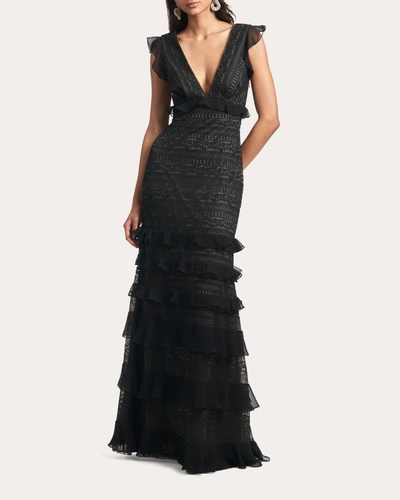 Sachin & Babi Serafina Lace Ruffled Gown In Black
