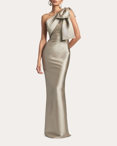Sachin & Babi Bonnie One-shoulder Satin Column Gown In Pewter