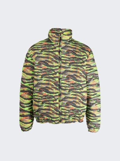 Erl Camouflage Quilted Cotton Jacket In Green