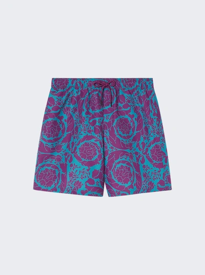 Versace Mare Shorts In Teal And Plum