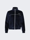 Sporty And Rich Script Embroidered Cotton-velour Track Jacket In Blue