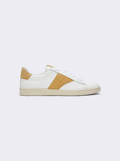 RHUDE COURT LOW TOP SNEAKERS WHITE AND MUSTARD