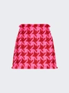 VERSACE TWEED PIED DE POULE MINI SKIRT PARADE RED AND FUCHSIA