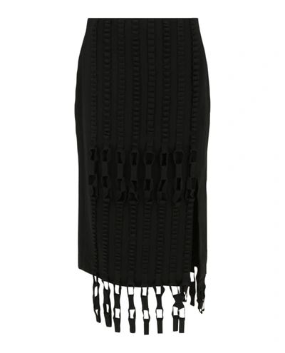 Ferragamo Fringed Wool-twill Midi Skirt In Black
