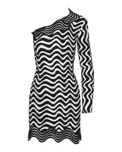Stella Mccartney Wave-print One-shoulder Mini Dress In Black