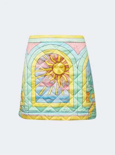 Casablanca Art Deco Quilted Curved Hem Mini Skirt In Multi