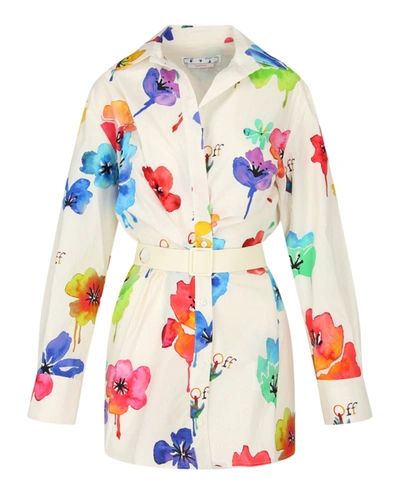 Off-white Floral Pop Belted Mini Dress In Multi