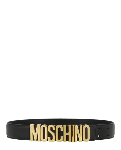 Moschino Leather Logo Belt In Black