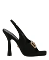 Versace Medusa Logo-embellished Satin Slingback Sandals In Black