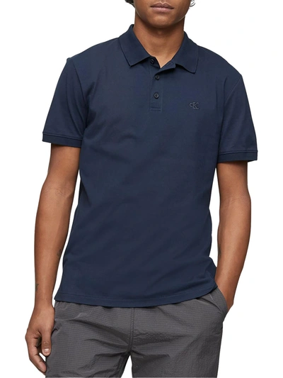 Calvin Klein Mens Embroidered Logo Collared Polo In Blue