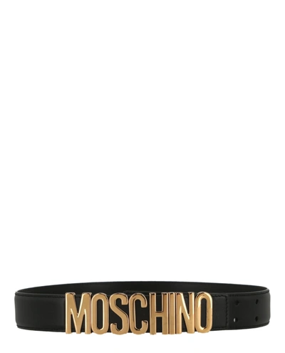 Moschino Logo-plaque Leather Belt In Black
