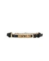 MOSCHINO DOUBLE BUCKLE CHAINED LEATHER BELT