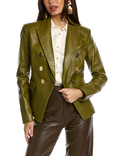 Balmain 6-button Leather Jacket In Green