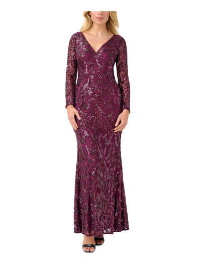 Adrianna Papell Plus Womens Sequined Maxi Evening Dress In Red