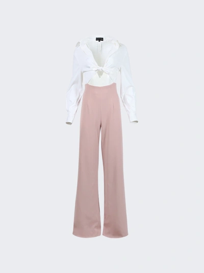 Sergio Hudson Mixed Media Tie Top Jumpsuit Blush In White