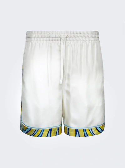 Casablanca Graphic-print Silk Track Shorts In White