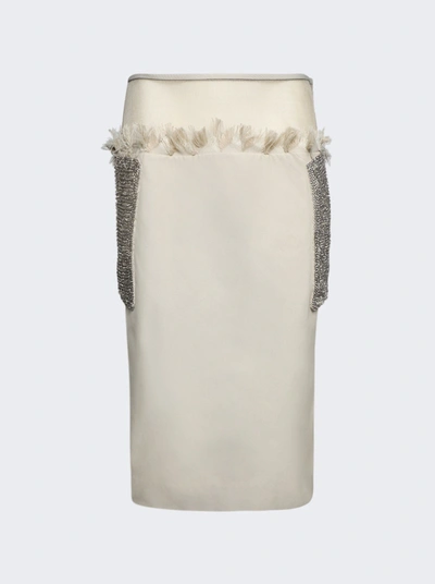 Christopher Esber Shredded Drop Waist Crystal Crochet Skirt In Tan