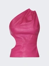 AMIRI ASYMMETRIC LEATHER TANK FUCHSIA PINK