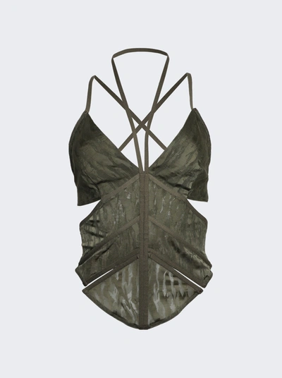 Dion Lee Camo Lace Corset In Green