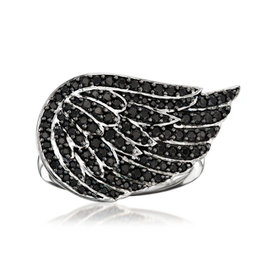 Ross-simons Black Spinel Angel Wing Ring In Sterling Silver