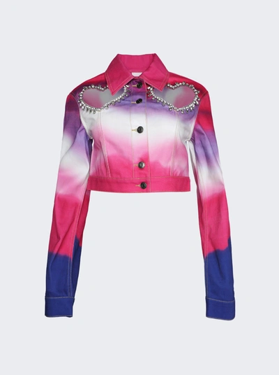 Area Crystal Heart Cutout Ombre Denim Jacket In Pink