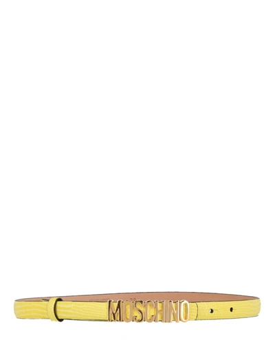 Moschino Logo-plaque Thin Leather Belt In Yellow