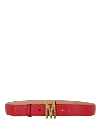 Moschino Gold-tone Logo Belt In Red