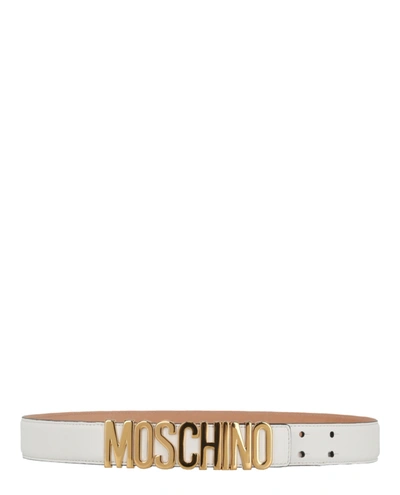 Moschino Gold-tone Logo Belt In White