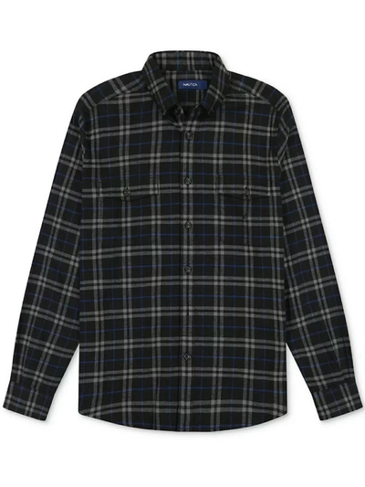 Nautica Men's Sustainably Crafted Double Pocket Plaid Flannel Shirts In Black