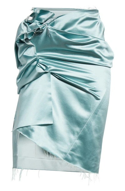 Maison Margiela Women's Duchesse Satin Gathered Midi-skirt In Teal