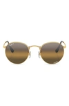 Ray Ban Round Metal Chromance Sunglasses Gold Frame Brown Lenses Polarized 50-21 In Gold Flash
